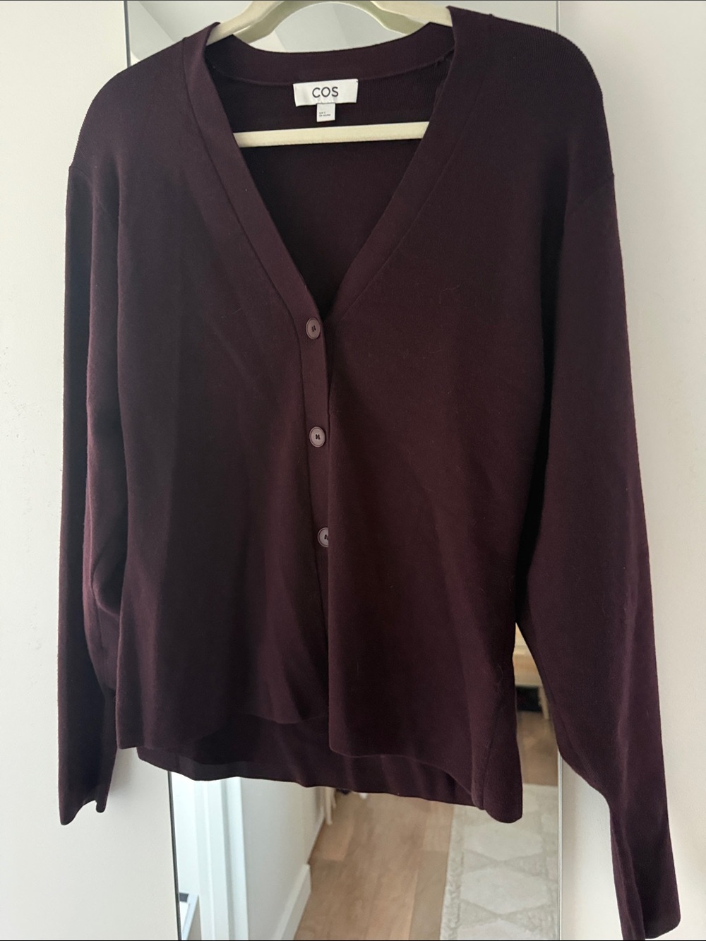 COS Burgundy V-Neck Button Front Cardigan